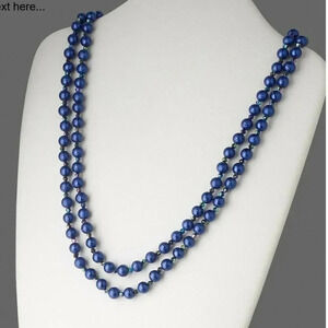 Retro Textured Glass Pearl Opera Length Necklace Cobalt Blue